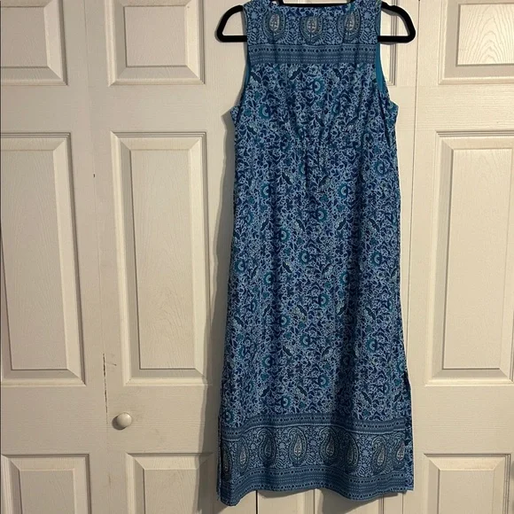 J. JILL Small Petite Sleeveless Blue Paisley Maxi Dress Floral Lined V-Neck - Picture 11 of 13